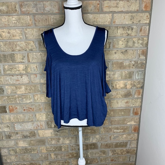 NWOT Rachel Roy Navy Cold Shoulder Crop Top - I54 - Picture 2 of 8